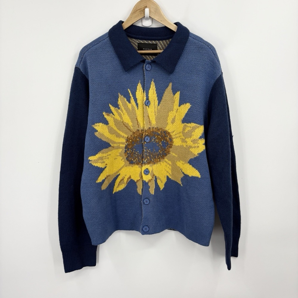 Pacsun Sunflower Cardigan Sweater Medium Indie Artsy Novelty Whimsy Twee Retro